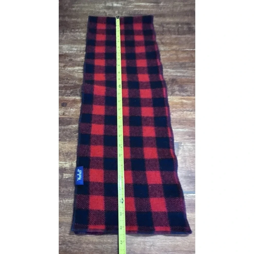 Vintage Woolrich Scarf‎ Wool Red Black Buffalo Plaid Squared Edges Wilderness